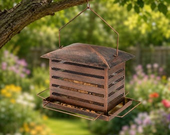Large Hanging Bird Feeder with 6 Lbs Capacity | Heavy Duty Metal Bird Feeder with 4 Perches