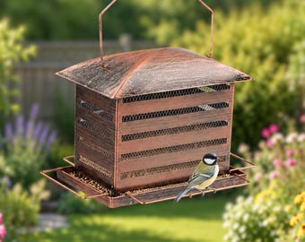 Large Hanging Bird Feeder with 6 Lbs Capacity | Heavy Duty Metal Bird Feeder with 4 Perches