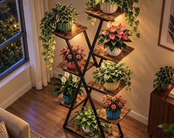 Plant Stand With Grow Lights | 8-Tier X-Shaped Plant Shelf – Metal Indoor Garden Display