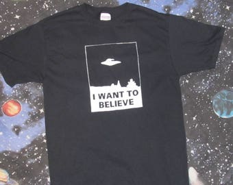 Xl camiseta de X-FILES que i Want To Believe - negro sobre blanco - X-files Poster Xfiles Alien UFO Roswell camiseta Geek conspiración xf 1013 extra grande