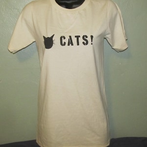 Kattskjorta - Svart på beige ekologisk t-shirt, liten eller XS - Naturfärgad, Schablon, Tecknad film, Kattunge, Kattunge, Husdjur, Djur, Punk, Skorpa, Kawaii