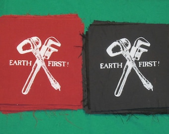 Earth First Stone Axe & Monkeywrench Patch - Czerwony lub Czarny - Natura, Środowisko Protest Bezpośrednich Akcji, radykalny ekolog, treesit