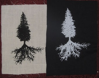Tree Patch - Conifer & Tree Roots, choose black white green - Western Hemlock, Mountain Hemlock, forest, nature, wild forest, punk patches