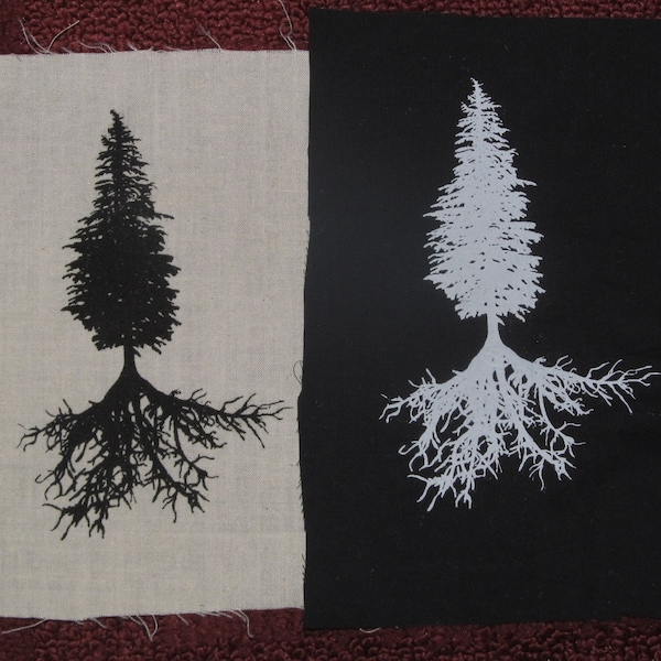 Tree Patch - Conifer & Tree Roots, choose black white green - Western Hemlock, Mountain Hemlock, forest, nature, wild forest, punk patches