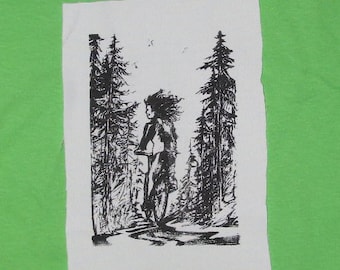 Patch-jazda rowerem leśnym, czarny na White-punk patch, patch rower, zielony Anarchy Las dzikich dziecko natura Woman