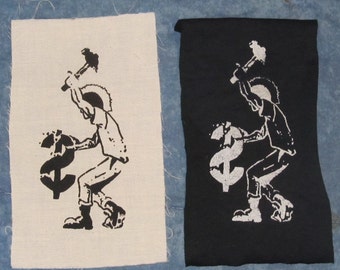 Punk Patch - Smash Capitalism Patch in Black or White - radical patches end capitalism occupy banks corporations bank rock mohawk hammer