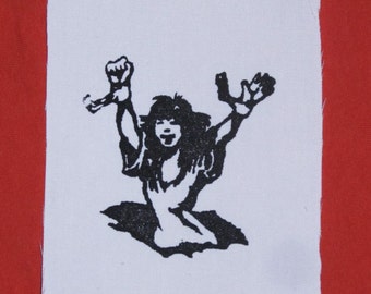 Punk Patch - Break The Chains, Black on White - prison break punk patches comic print feminist woman activist riot grrrl power girl feminism