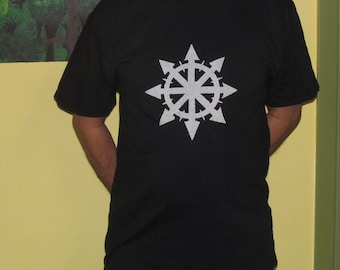 Chaos Shirt - White on Black Tshirt, XL Extra Large - chaos symbol, chaos shirt, anarchy magic unisex women men punk anarchist