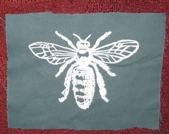 Honey Bee Patch, Green - insect patch, bug patch, entomology, science patches Silkscreen Screenprint Drawing Image of Insect Bug Critter
