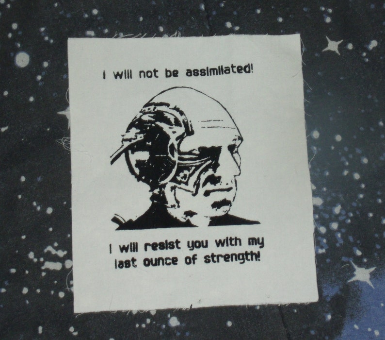 Patch I Will Not Be Assimilated, Picard Borg Black Ink punk patch, star trek patch, captain, locutus, next generation, i will resist image 3