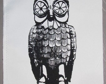 Bubo the Golden Steampunk Animatronic Owl - Large Bag or Back Patch - Black on White Silkscreen Screenprint