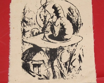 Alice in Wonderland Smoking Caterpillar Patch - Black on White Canvas