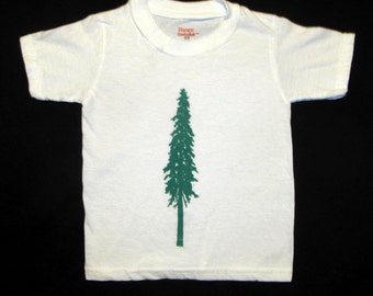 Tree Shirt - Small, White Toddler TShirt featuring a Douglas Fir Tree in green ink - treehugger, hippy, nature, forest, tree, baby, child