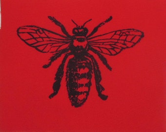 Honey Bee Patch -  Black on Red - punk patch, entomology diagram drawing Image of Insect Bug Critter, Animal Patch, ccd, organic farm apiary