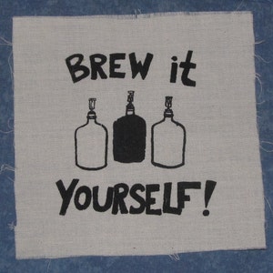 Brew It Yourself Patch, Small Black on White homebrew beer patch with carboys do it diy brewer wine kombucha organic hops homebrewer image 1