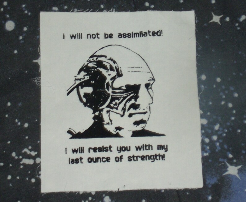 Patch I Will Not Be Assimilated, Picard Borg Black Ink punk patch, star trek patch, captain, locutus, next generation, i will resist image 4