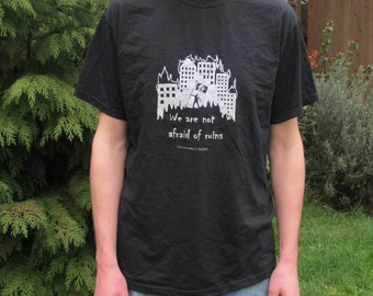Nie boimy się ruin, duży, biały na czarno-sitodruk sitodruku Print punk Anarchy anarchista Unisex kobiety mężczyźni Durutti