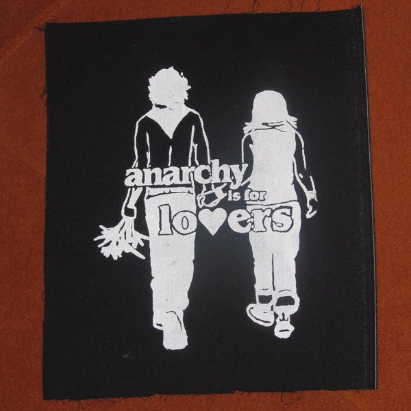 Back Patch - Anarchy is For Lovers - White on Black, Large - bag punk repair patches anarchist love heart cute flowers couple protest banksy