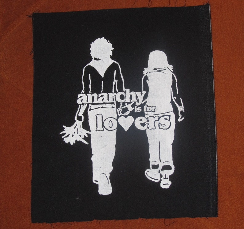 Back Patch Anarchy is For Lovers Black on Red, Large bag punk repair patches anarchist love heart cute flowers couple protest banksy image 5