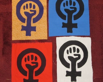 Feminist BACK PATCH, Choose Color - Feminist Fist, Large Bag Patch, feminism patches riot grrrl yellow blue purple red punk patch riot grrl