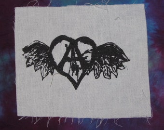 flying forest defender anarchy heart  - choose color, green OR black - tree, punk patch, anarchy patches, original art