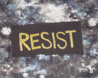 Oprzeć patch-Sparkle złota na czarno-brokat, błyszczące, sparkly, metaliczny, punk, Anarchy, opór, punk patche, Punch nazistów, anty rasistowskich