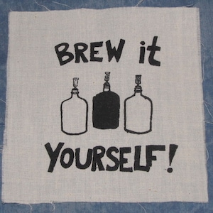 Brew It Yourself Patch, Small Black on White homebrew beer patch with carboys do it diy brewer wine kombucha organic hops homebrewer image 2