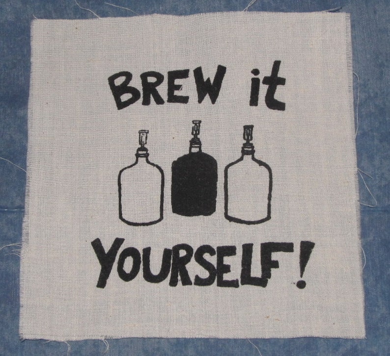 Brew It Yourself Patch, Small Black on White homebrew beer patch with carboys do it diy brewer wine kombucha organic hops homebrewer image 2