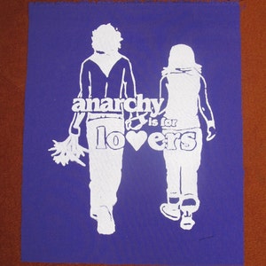 Back Patch Anarchy is For Lovers Black on Red, Large bag punk repair patches anarchist love heart cute flowers couple protest banksy image 4