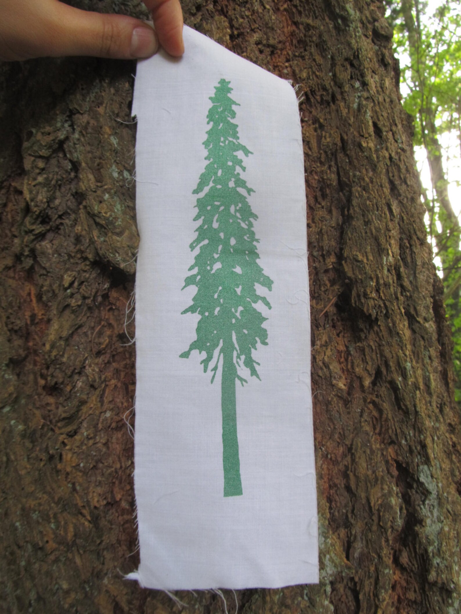 Tree Punk Patch Tree Silhouette Patch, Green on White Canvas Screenprint - Douglas Fir ...