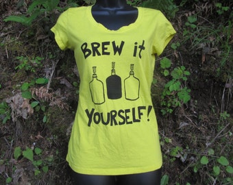 Brew It Yourself - Yellow Fitted Tee - shirt, homebrew print tshirt, unisex, women, gift, beer shirt, diy, carboy, hops barley, feminist