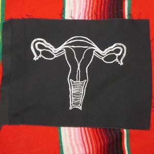 Feminist Patch - Uterus, White on Black, Small Size - feminist punk patch riot grrl reproductive rights lady girl woman power my body canvas