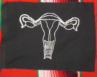 Feminist Patch - Uterus, White on Black, Small Size - feminist punk patch riot grrl reproductive rights lady girl woman power my body canvas