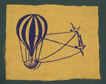 Patch - Bird Powered Hot Air Balloon - Yellow Steampunk Patch - punk patch, airship, flying craft vintage image, victorian, old german print