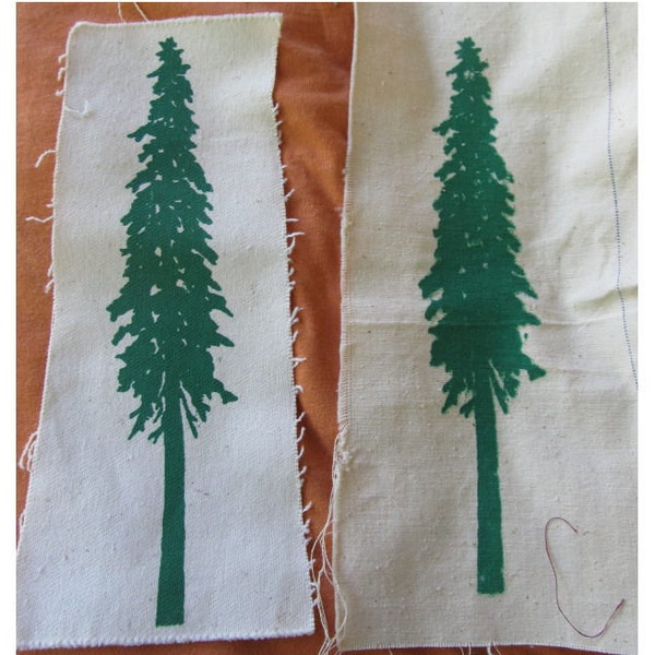 Tree Silhouette Patch, Verde en lienzo blanco Serigrafía - douglas fir bosque punk parche ecología naturaleza tierra primera cascadia libre pino doug