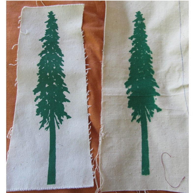 Tree Punk Patch Tree Silhouette Patch, Green on White Canvas Screenprint - Douglas Fir ...