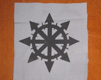 Chaos Back Patch - Black Ink on Grey Fabric - Large for Back or Bag, Silkscreen Screen Print Symbol Image anarchy punk patch