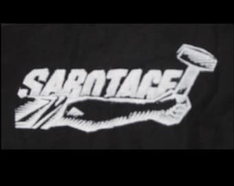Sabotage Patch - Small Punk Patch - silkscreen print with white ink on black sturdy fabric sew on patch