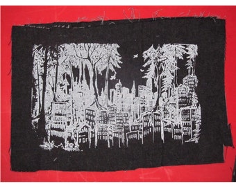 Forest Wins - Duża naszywka z płótna z nadrukiem sitodrukowym, biała na czarnym tle - naszywka punkowa, naszywka na torbę, naszywki anarchii, zielony anarchista, oryginalna sztuka