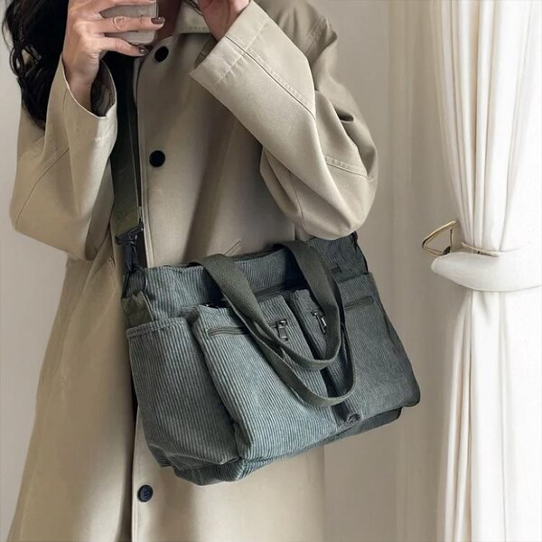 Corduroy Tote Bag - Black