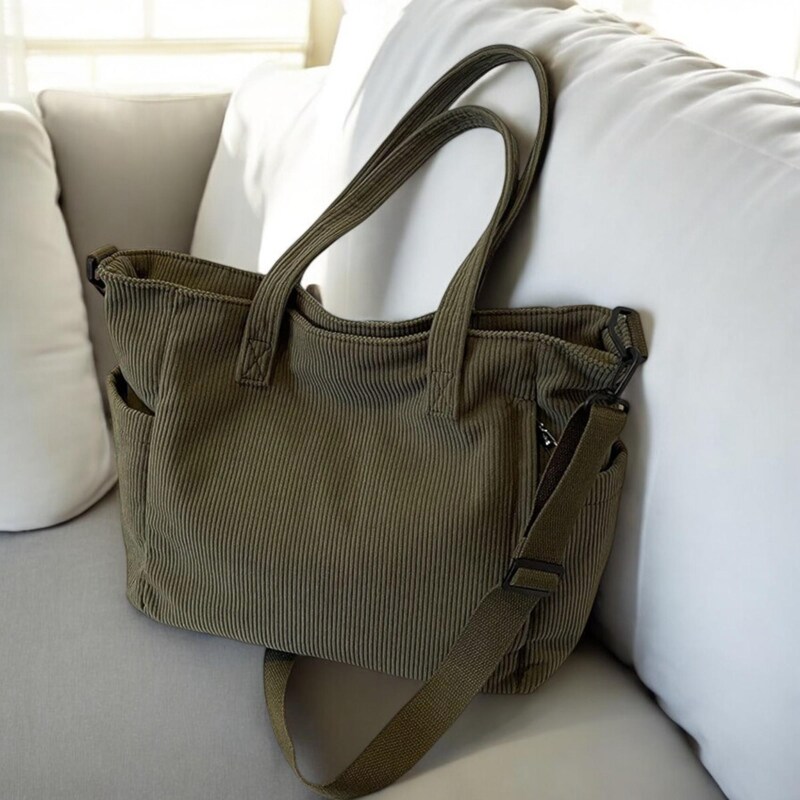 CORDUROY TOTE BAG WITH SLING STRAP