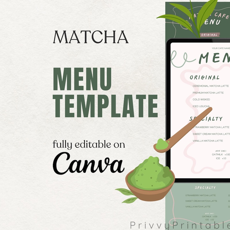 Matcha Powder Menu Matcha Menu Design - Etsy
