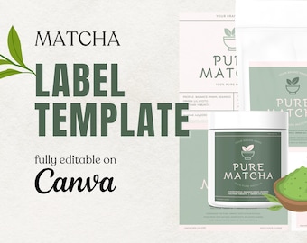 Matcha Business Label Template: Editable Cafe Branding Kit (Canva, 3"x3")