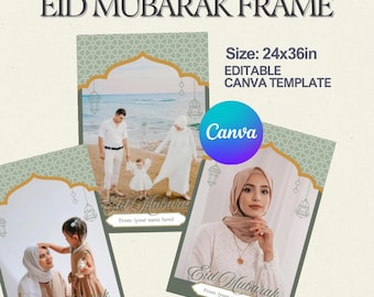 Eid Mubarak Frame Photo Booth Eid Al-fitr Ramadan Family Photo Booth Frame Canva Template Printable