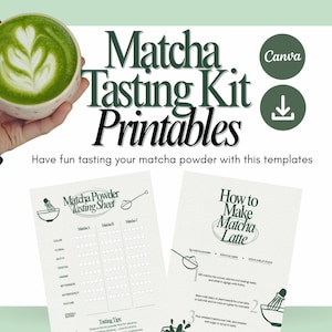 Matcha Tasting Kit Printable, Recipe Cards, Editable Menu Template (Digital Download)