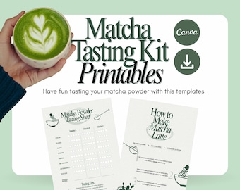 Matcha Tasting Kit Printable, Recipe Cards, Editable Menu Template (Digital Download)