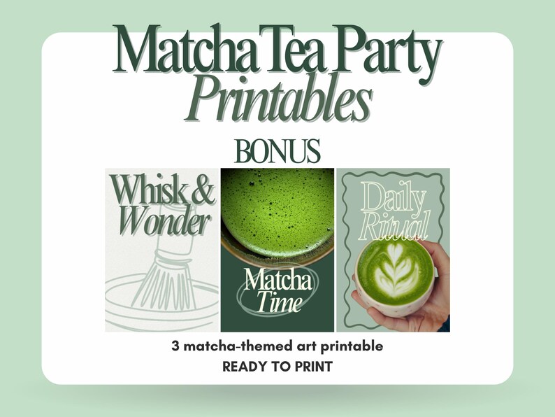 Matcha Tea Party Invitation Bundle, Recipe Cards Art Prints (canva ...