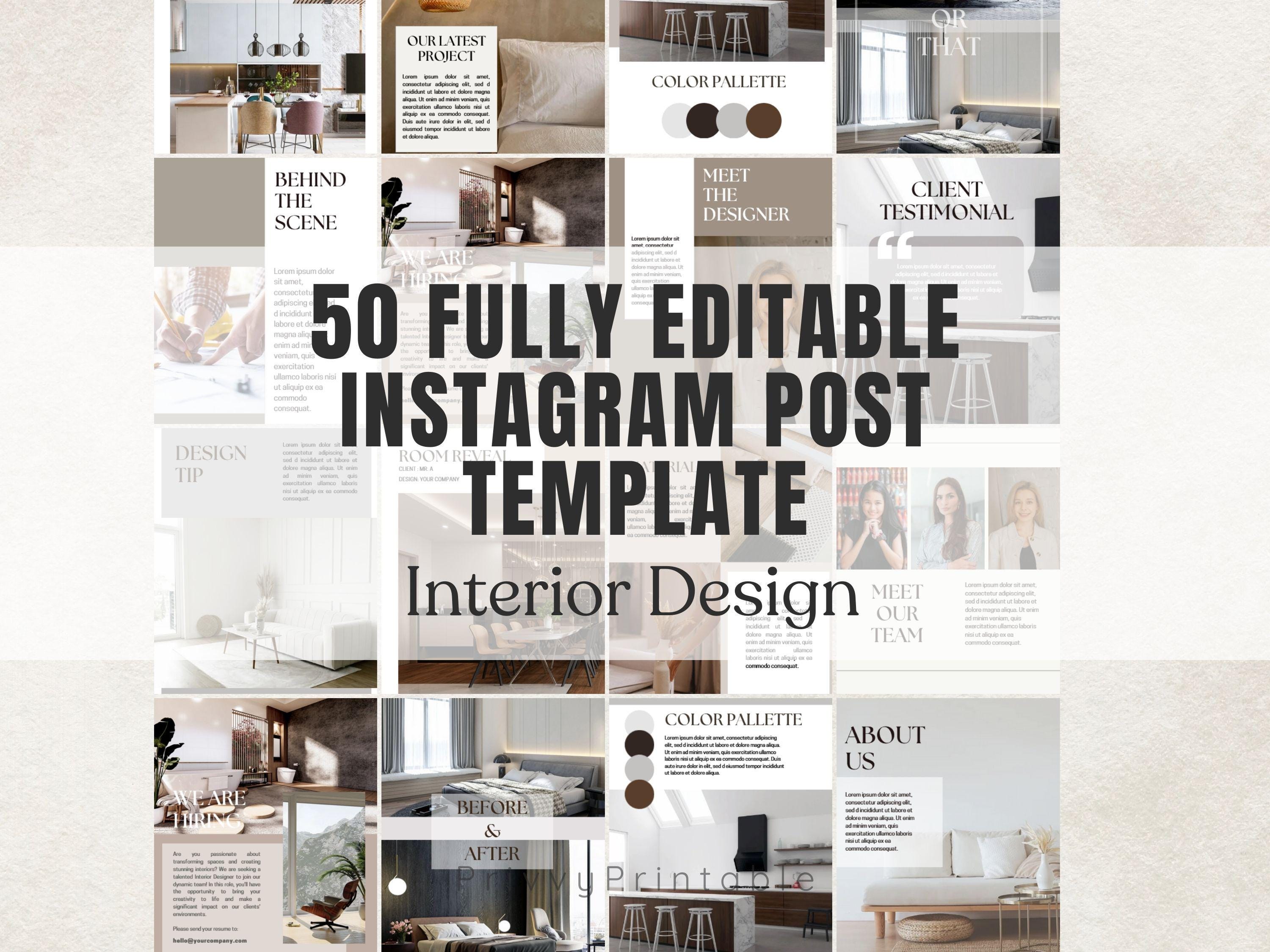 Interior Design Instagram Templates – Minimalist Canva Social Media Kit ...