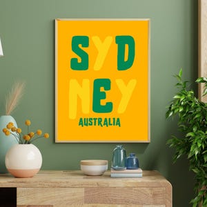 Sydney Australia Bunter Typografie-Druck - auffälliges digitales Poster für australische Reiseliebhaber, modernes Wanddekor, Sydney-Fans