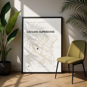 Caesars Superdome kaartafdruk, New Orleans voetbal kunst aan de muur, minimalistische poster